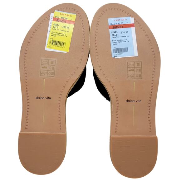 Dolce Vita Women Atomic Flat Slide Sandals Size US 6.5 Black / Natural Raffia - Picture 5 of 5